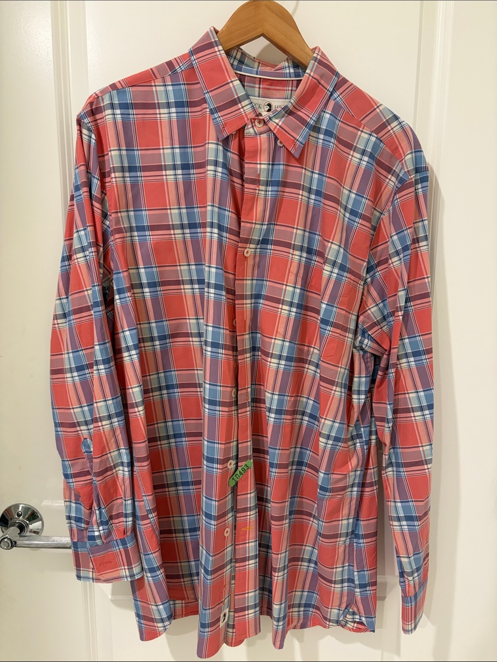 Duck Head Men's Coral and Blue Plaid Button-Down Shirt